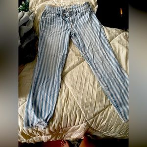 White and blue stripped pants